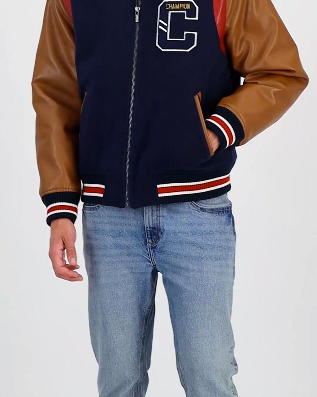 Champion Men's Mixed-Media Varsity Bomber Jacket - Macy's