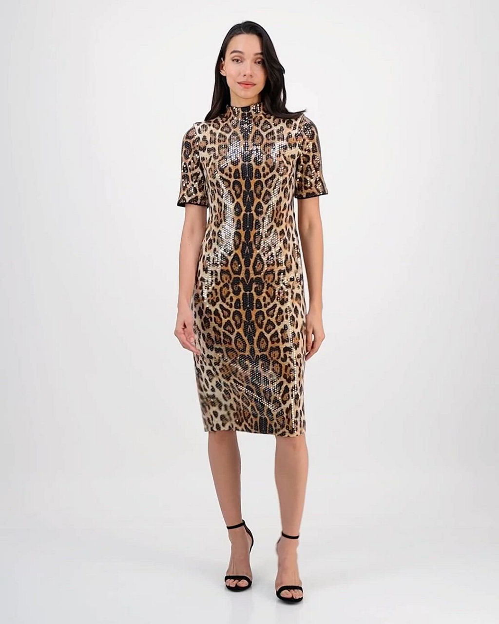 Anne Klein Women's Sequined Animal-Print Short-Sleeve Bodycon