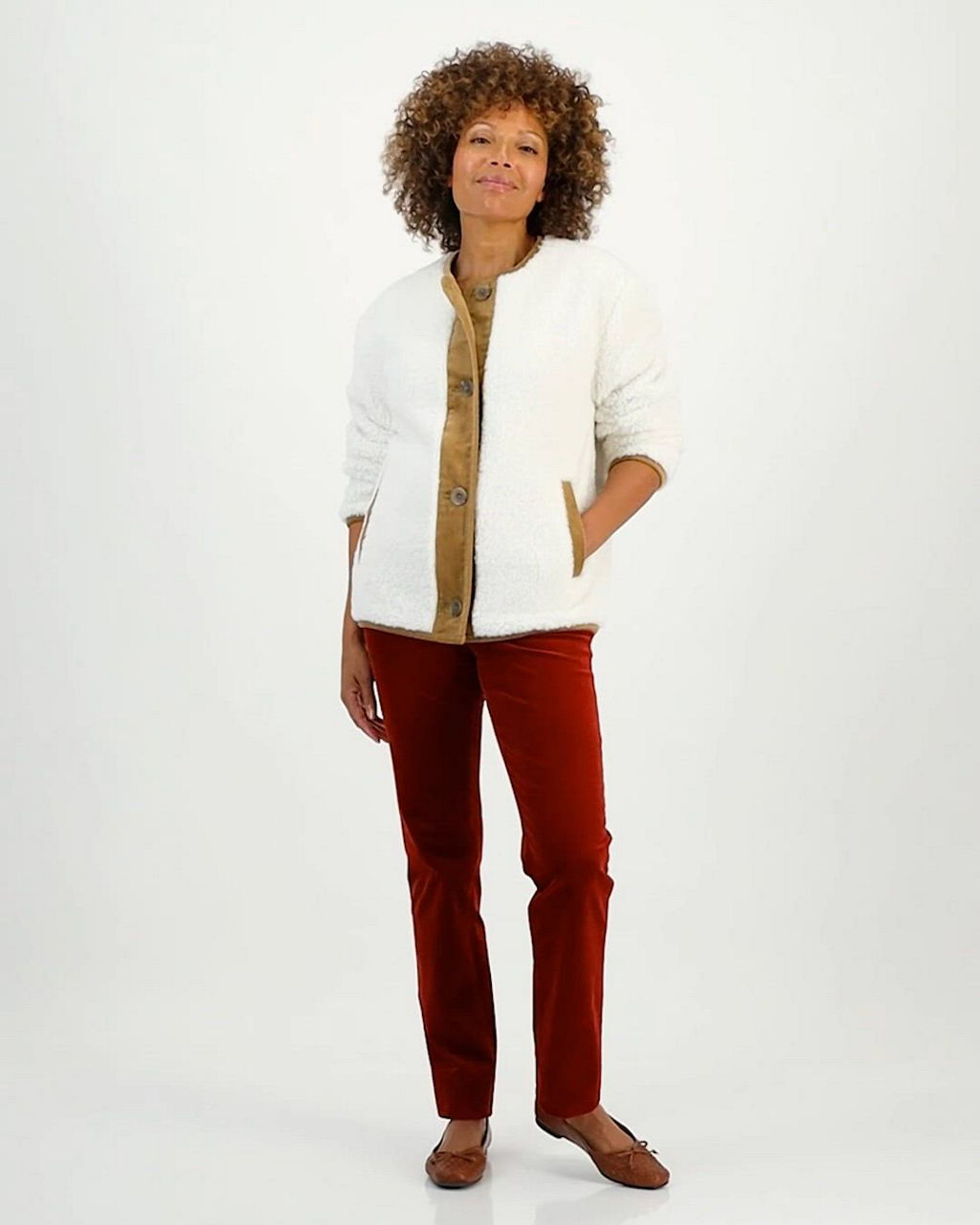 Style & Co Women's Sherpa Jacket with Corduroy Trim, Macy's