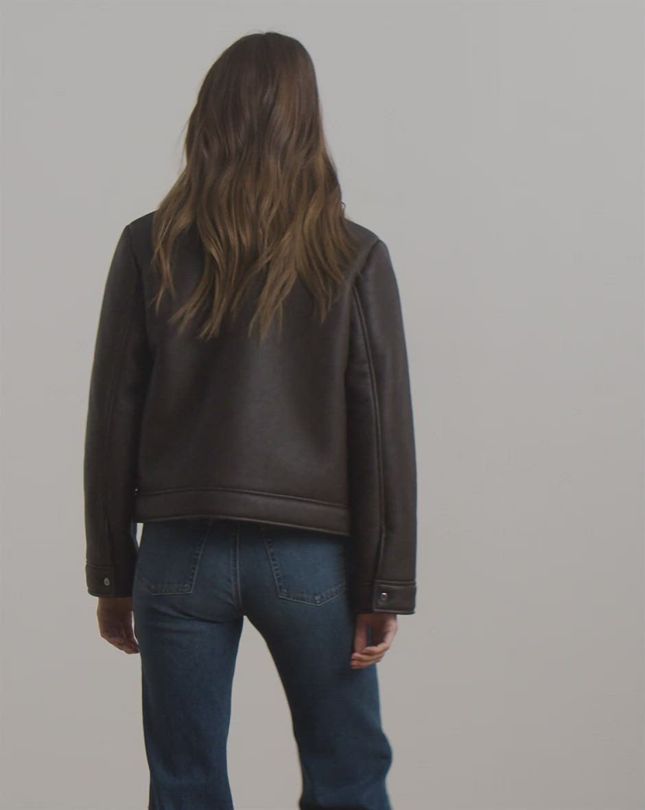 Lauren Ralph Lauren Women's Fleece-Collar Faux-Leather Jacket - Macy's