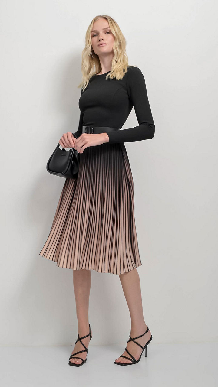 Women's Ombr Sunburst Pleat-Skirt Long-Sleeve Midi Dress - Macy's