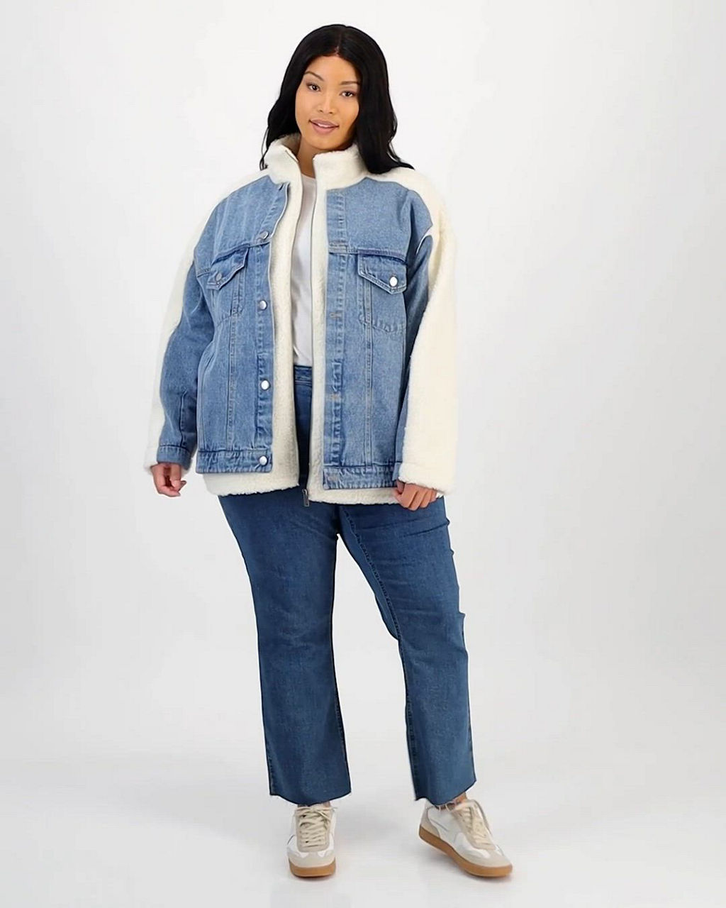 And Now This Trendy Plus Size Denim-Front Teddy Jacket, Macy's