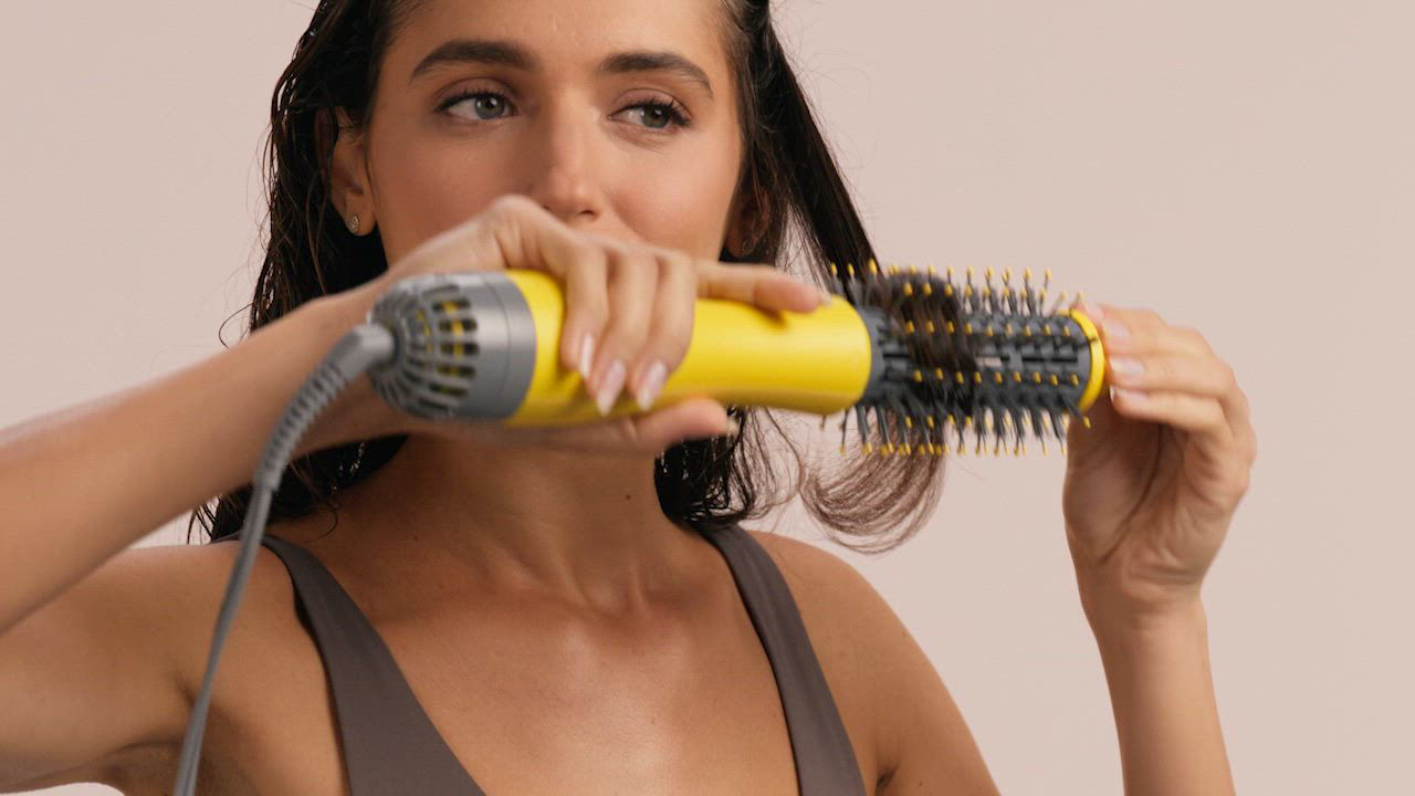 Drybar Yellow and Gray Half Shot Small Round Blow-Dryer Brush Drybar The Half Shot Small Round Blow-Dryer Brush Yellow  main image 4