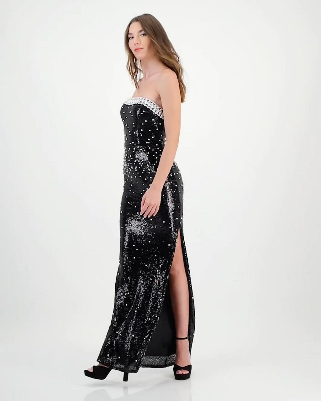 B Darlin Juniors' Faux-Pearl Sequin Embellished Strapless Gown - Macy's