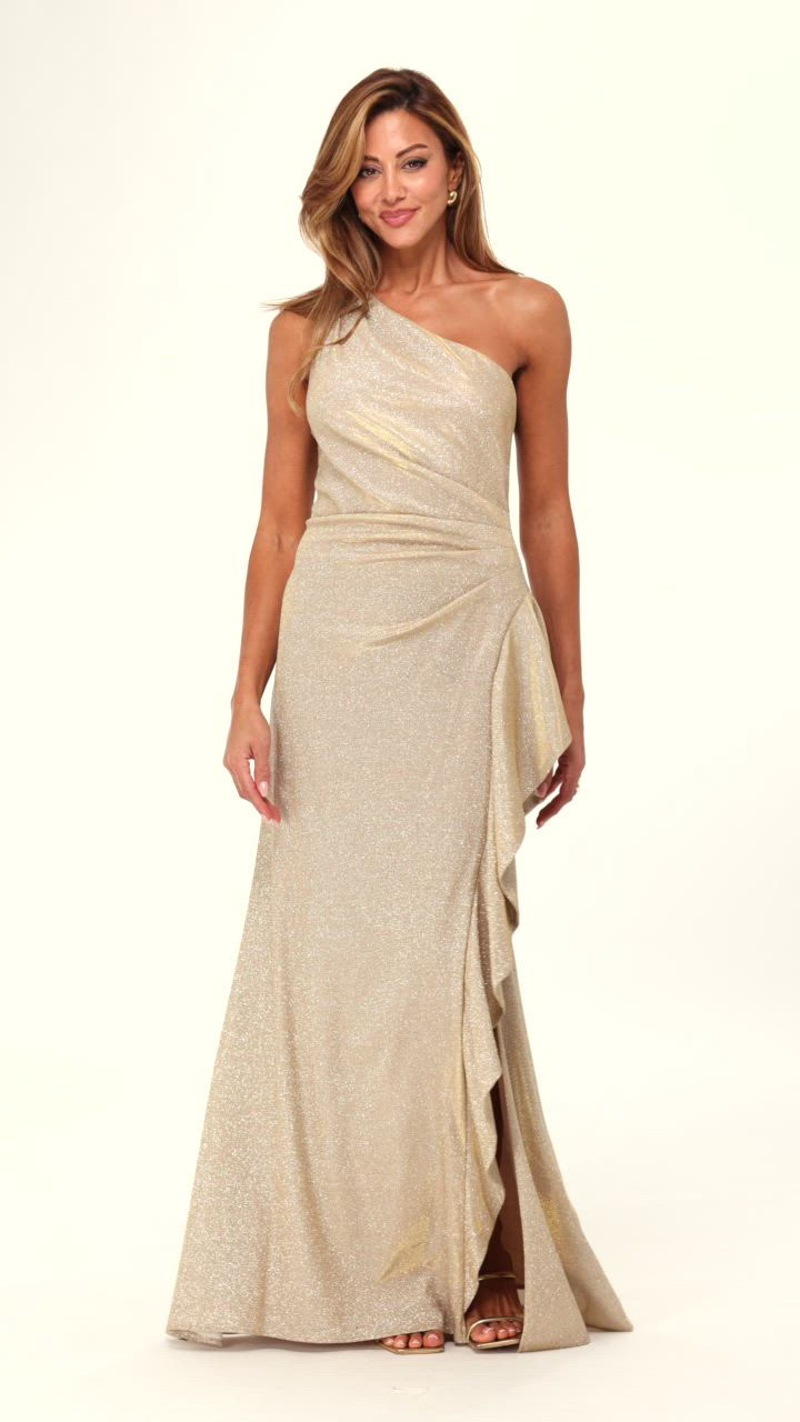 XSCAPE Women's One-Shoulder Glitter Long Dress - Macy's