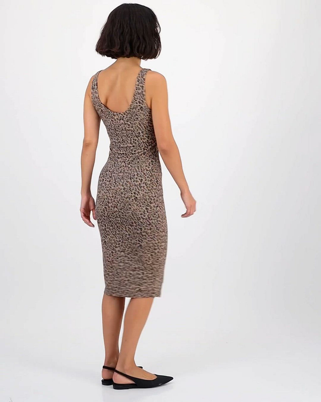 knee length dresses for ladies Multi Leopard Print Square Neck Sleeveless Bodycon Midi Dress – AX Paris US main image 1