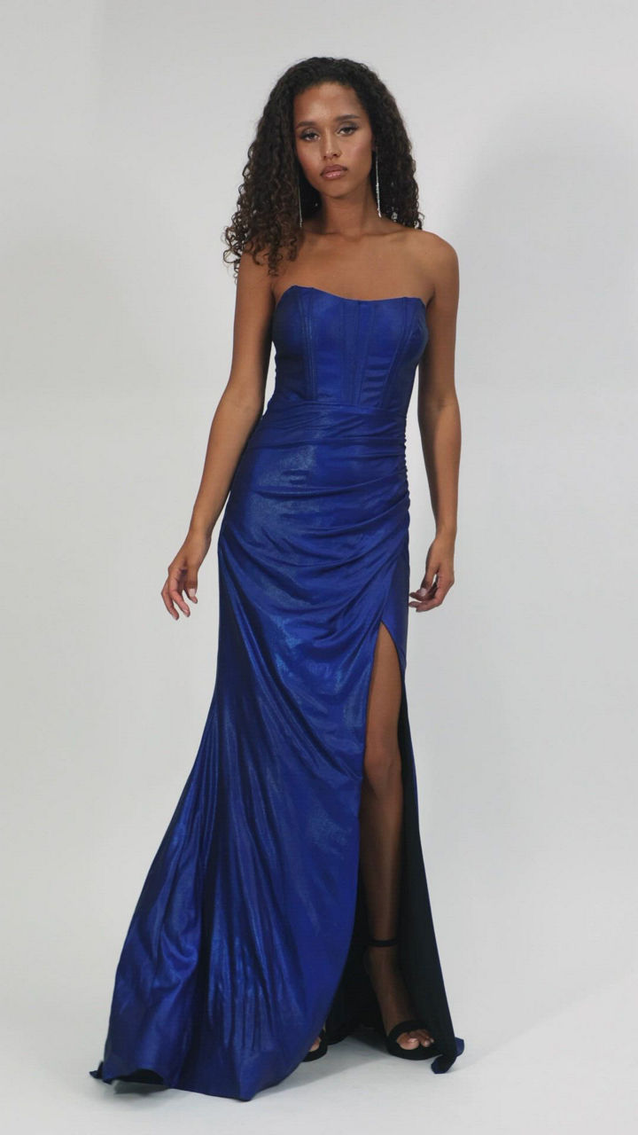 City Studios Juniors' Strapless Corset Front Slit Long Gown - Macy's