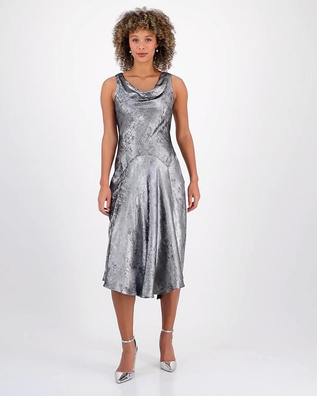 long asymmetric foil dress Foil Printed Asymmetric Gown With Ruffled Detail In Sage Gold-Sage/Gold /  Regular / 0