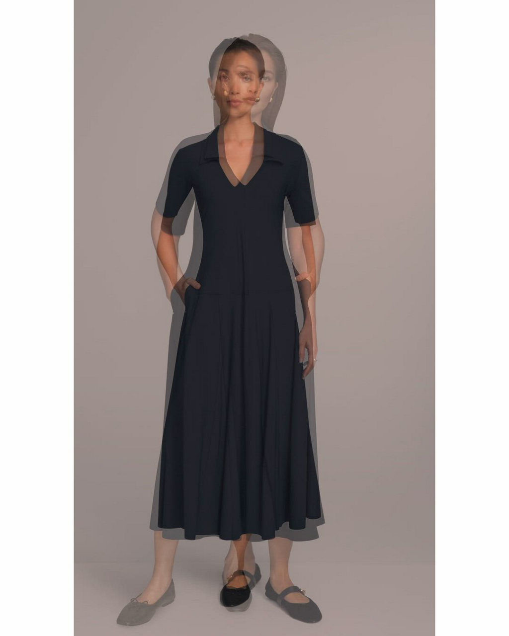 elbow sleeve knit dress Donna Karan Weekend Women's 4-way Stretch Elbow-Sleeve Polo Flare dress