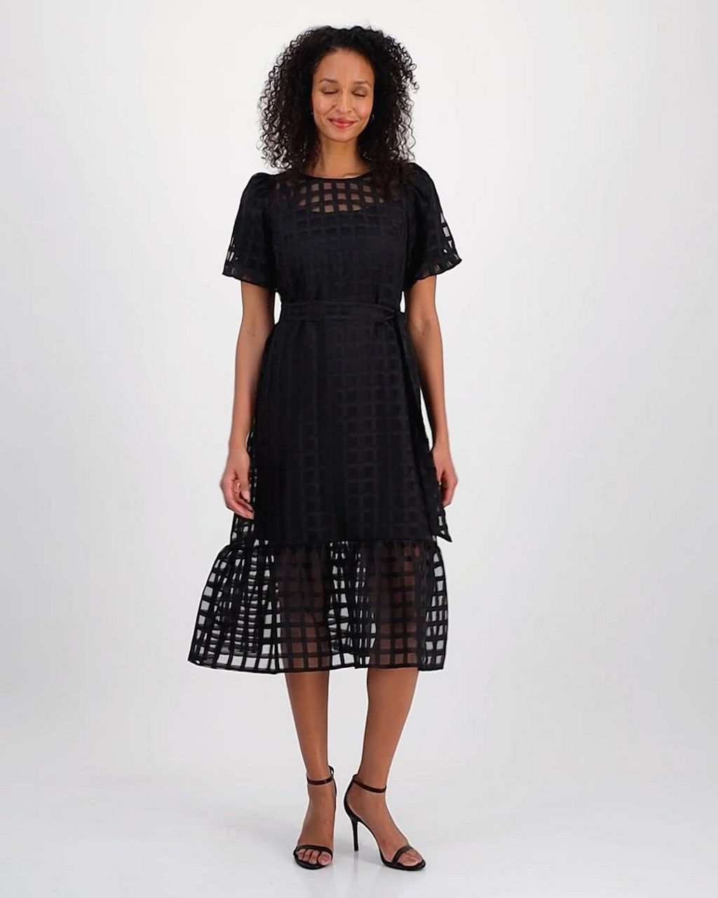 Robbie Bee Women's Bubble-Sleeve Belted Midi Dress - Macy's