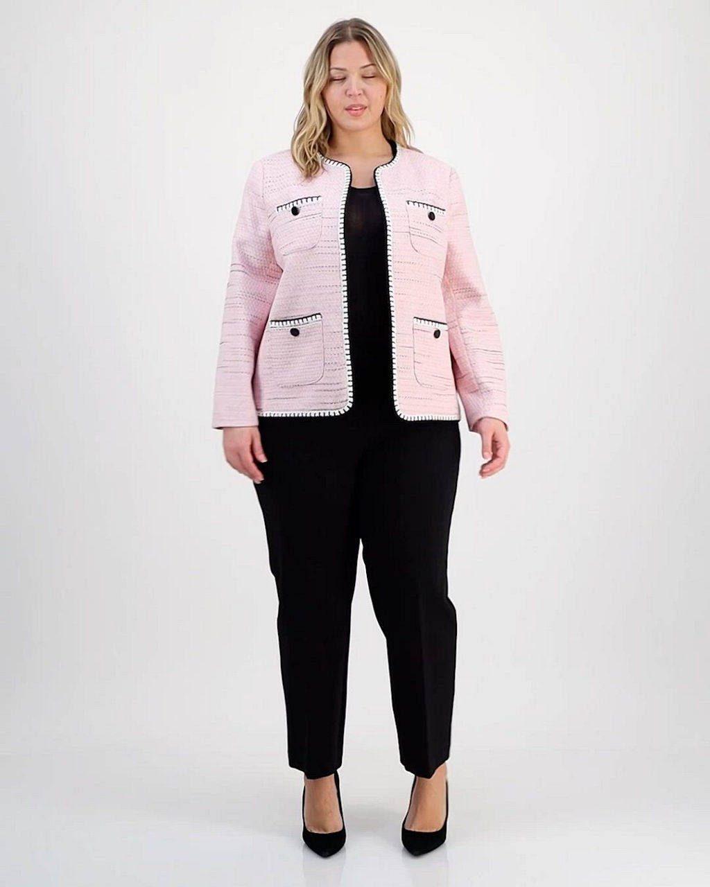 Kasper Plus Size Collarless Open-Front Tweed Jacket - Macy's
