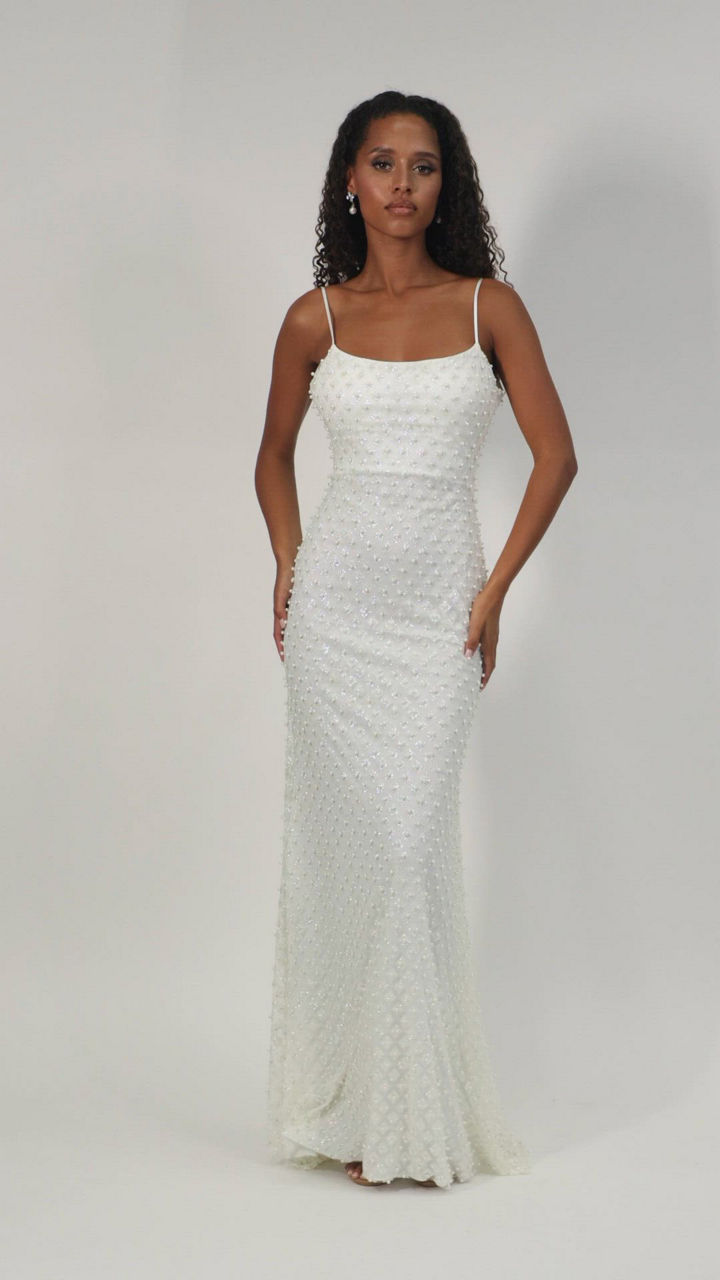 B Darlin Juniors Scoop Neck Gown with Glitter and Pearl Detail - Macy's