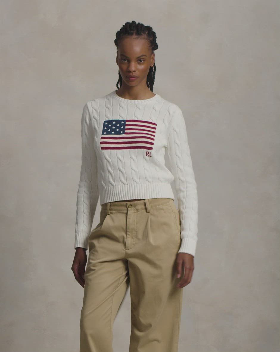 Polo Ralph Lauren Women's Flag Cable-Knit Cropped Sweater - Macy's