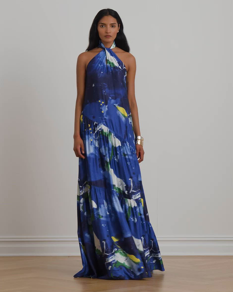 shantung halter neck dress Lauren Ralph Lauren Women's Abstract-Print Gown house of wu