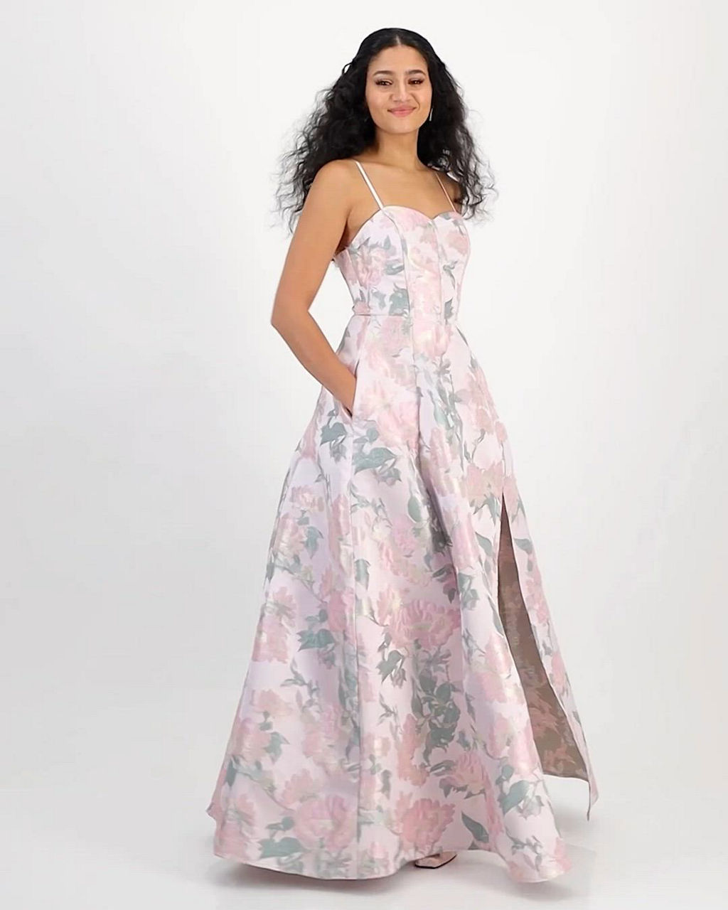 Emerald Sundae Juniors' Jacquard Lace-Up-Back Gown - Macy's
