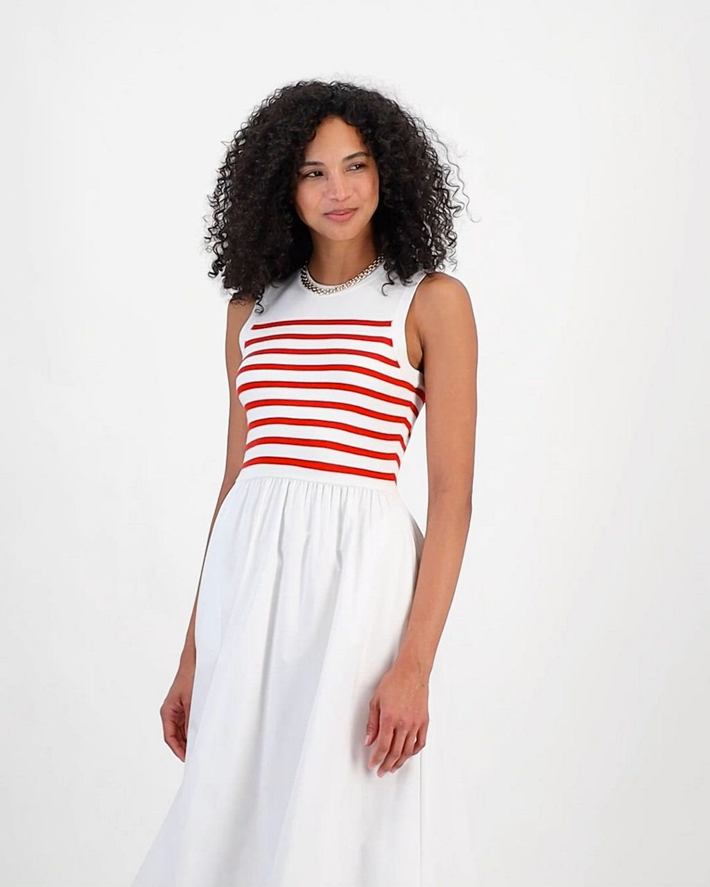 knee length dresses for ladies Laurel Twofer Midi Dress – Mixed Media Knit Dress main image 0