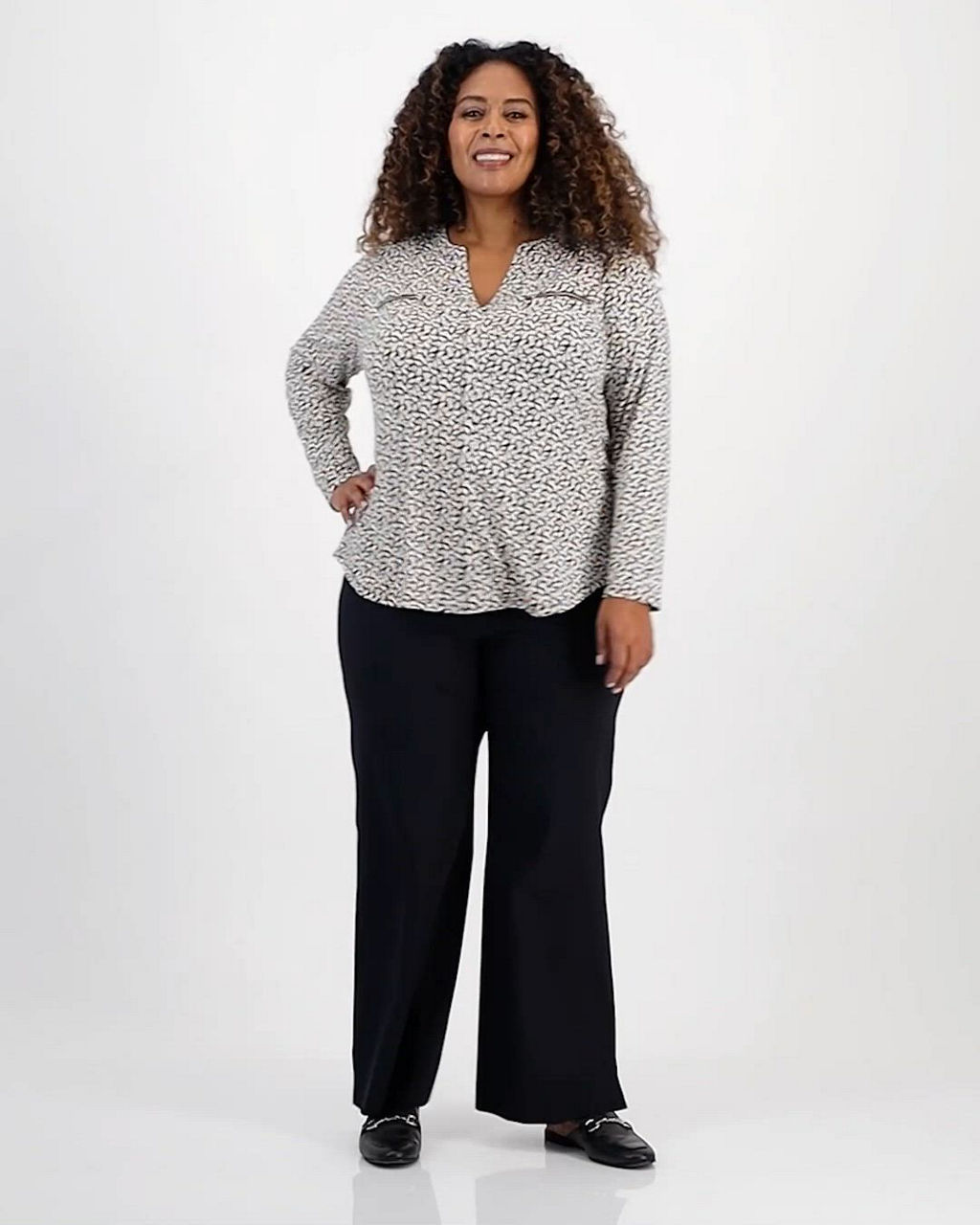 JM Collection Plus Size Zip-Pocket V-Neck Long-Sleeve Top, Macy's