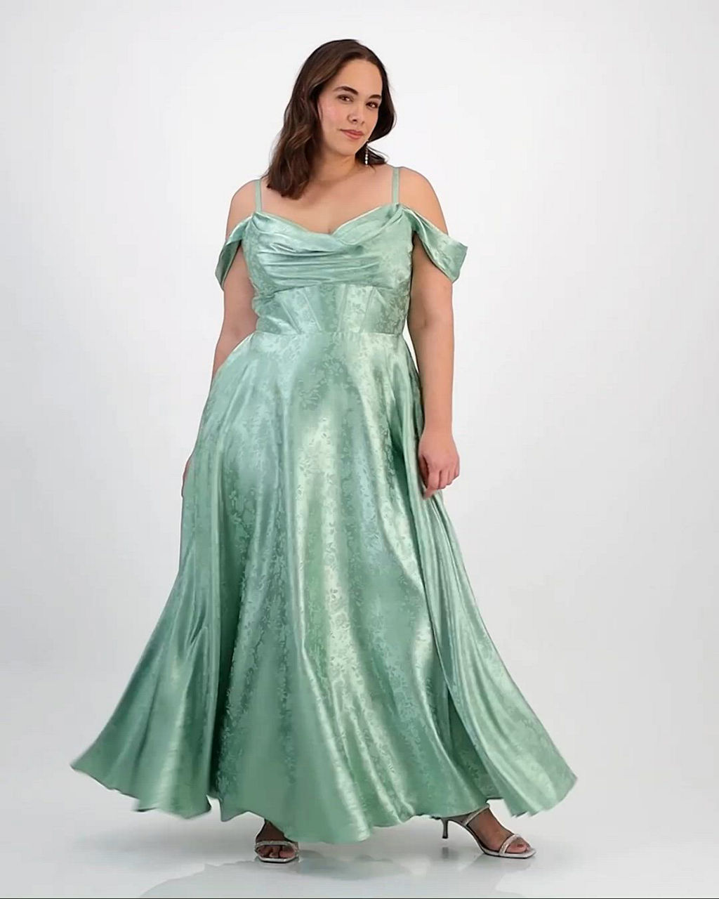 liana satin jacquard shoulder dress Princess Ballgown with Shimmering Pearl Beads