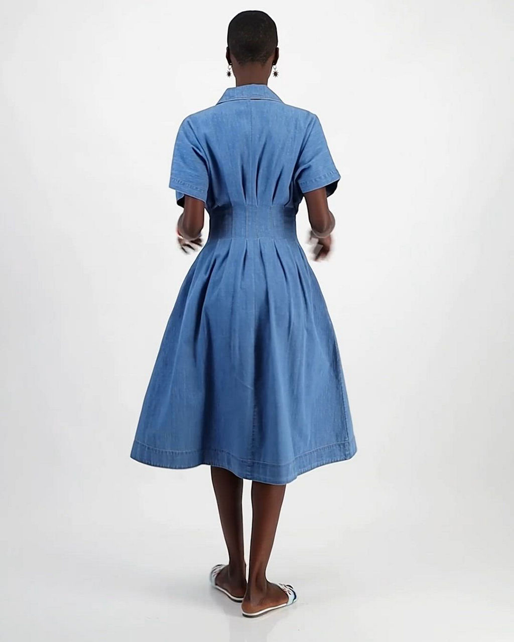 on 34th denim dress On 34th Women's Cotton Denim Pleated Shirtdress - Blue