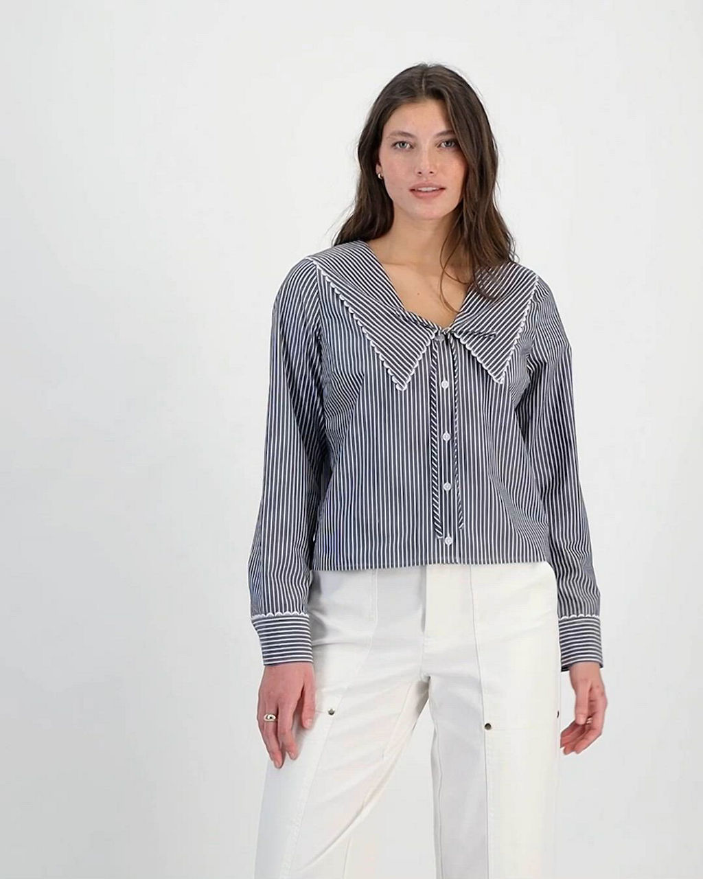 トップス ENFOLD SAILOR COLOR BLOUSE38 On 34th Women's Lace Trim Sailor Collar Long-Sleeve Blouse, Macy's