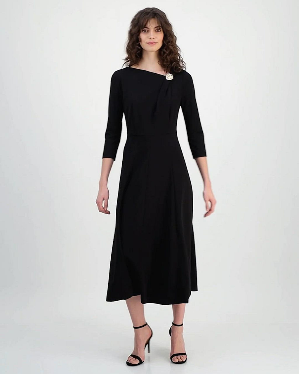 Anne Klein Women's Asymmetric-Neck 3/4-Sleeve Midi Dress - Macy's