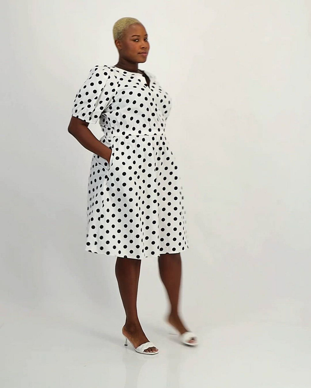 Kasper Plus Size Dot-Print Puff-Sleeve Smocked-Waist Midi Dress