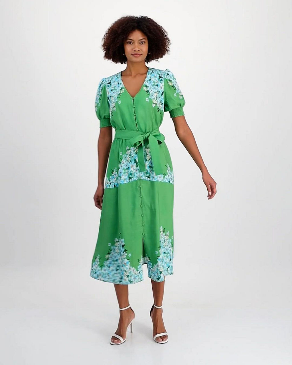 T Tahari Women's Belted Printed Button-Front Midi Dress - Macy's