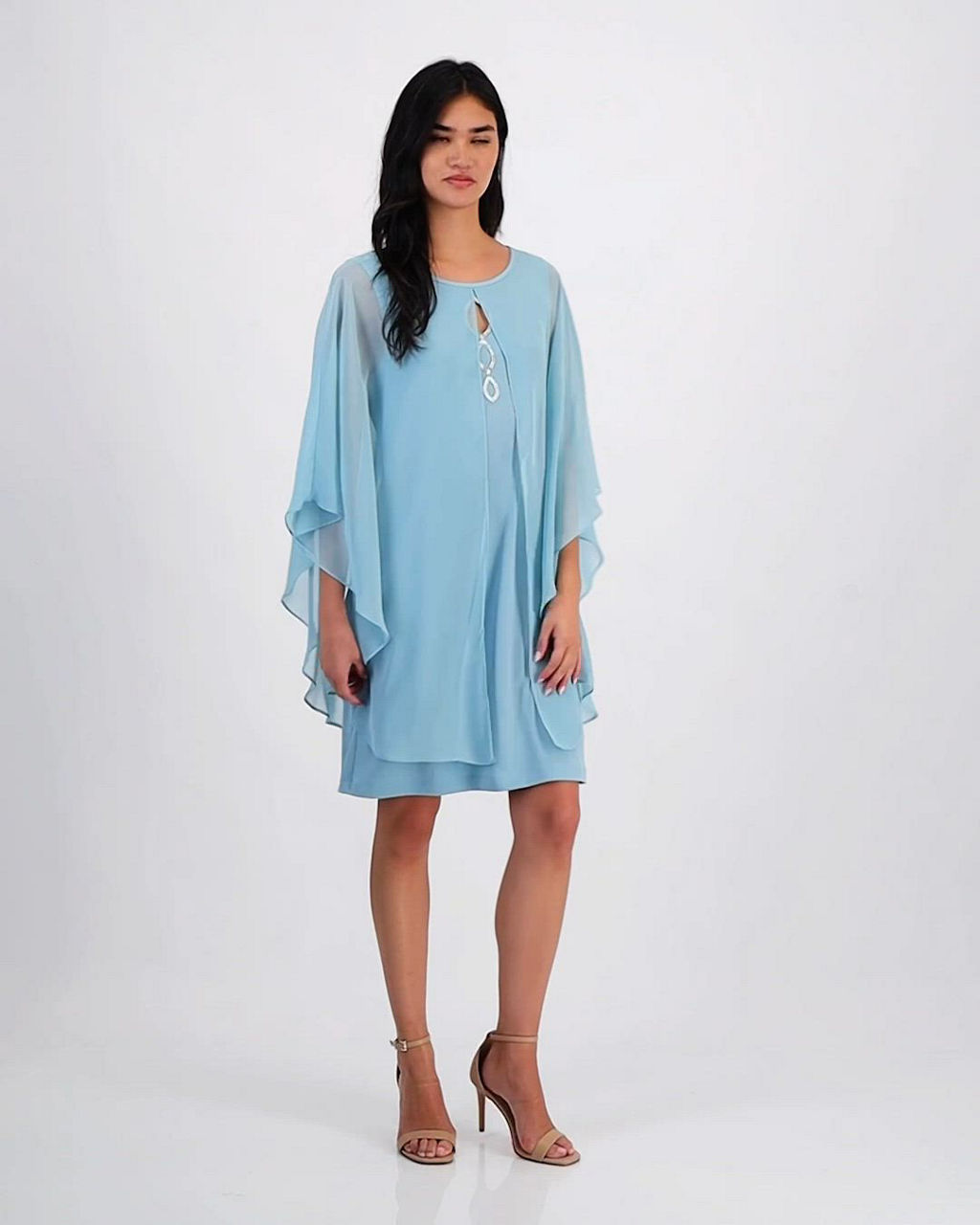 white christmas dresses Black Chiffon Cape Dress with Embellishments Black / US 4 main image 0