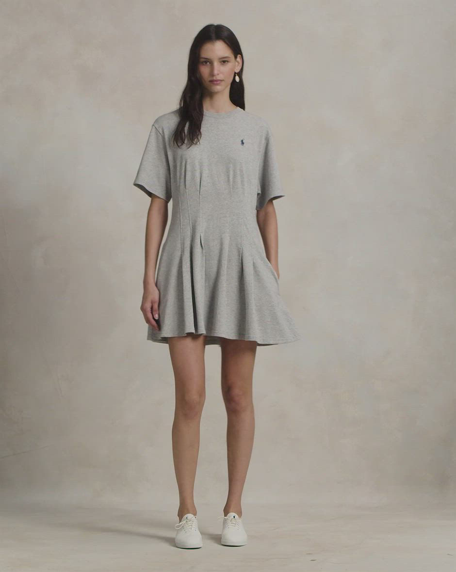 green emerald velvet dress Authentic Cream Crewneck Long Sleeve Fit and Flare Dress main image 0