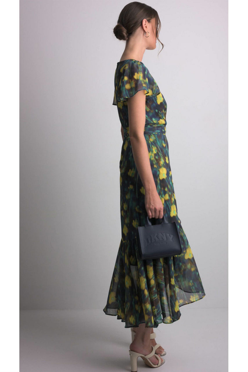 dkny green floral dress DKNY Women's Sleeveless Floral Print Halter Chiffon Midi Dress, 6