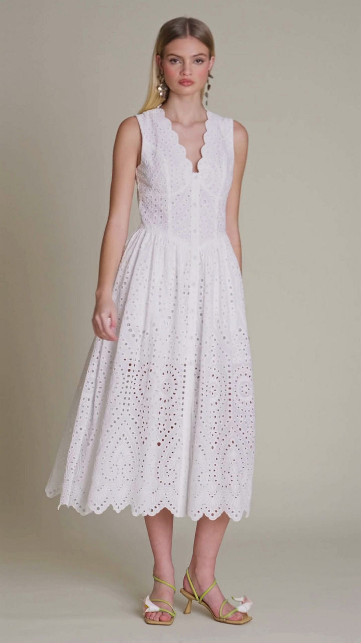 broderie anglaise midi dress Dolce broderie anglaise crochet embroidered cotton midi dress