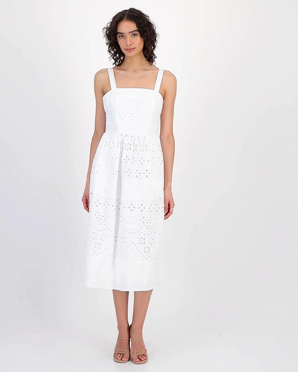 Sam Edelman Women's Square-Neck Sleeveless Eyelet Midi Dress - Macy's