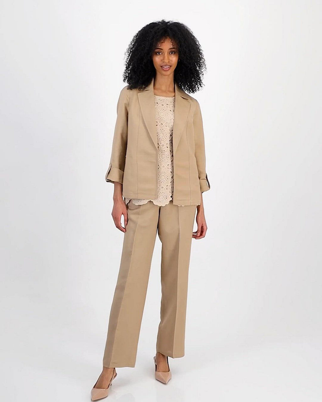 Kasper Women's Linen Blend Open-Front Cuffed Blazer, Regular