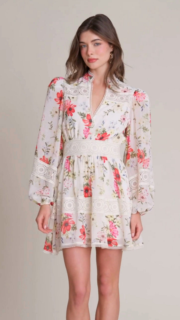 Avec Les Filles Women's Floral Chiffon Lace Trim Mini Dress - Macy's