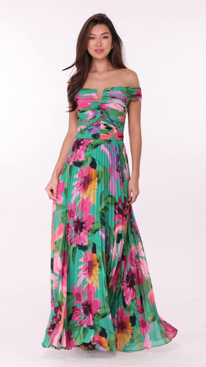 xscape pleated dress Cora Organza Pleated Off The Shoulder Dress