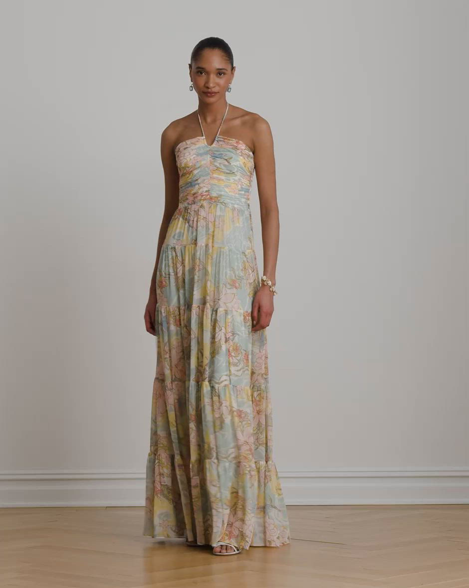 Lauren Ralph Lauren Floral Georgette Tiered Halter Gown - Macy's