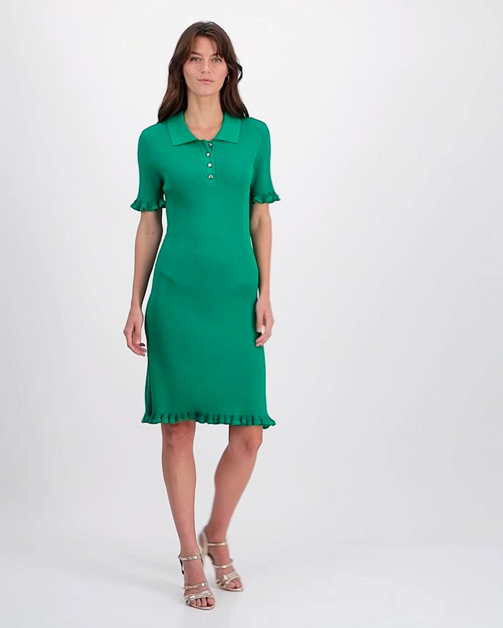 T Tahari Women's Ribbed Ruffle-Trim Dress