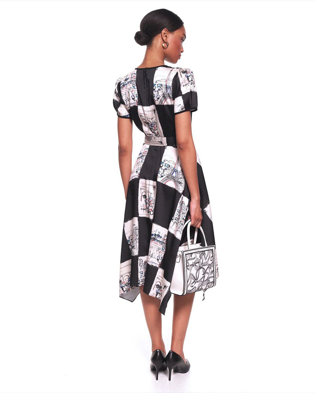KARL LAGERFELD PARIS Women's Scarf-Print Handkerchief-Hem Midi