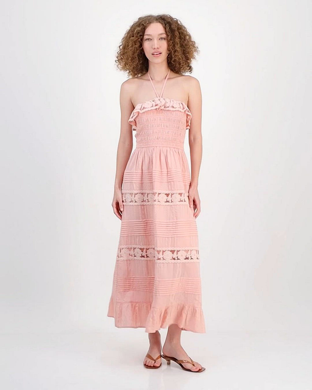 macys com maxi dresses And Now This Women's Cotton Lace-Detail Fit & Flare Maxi Dress - Pink