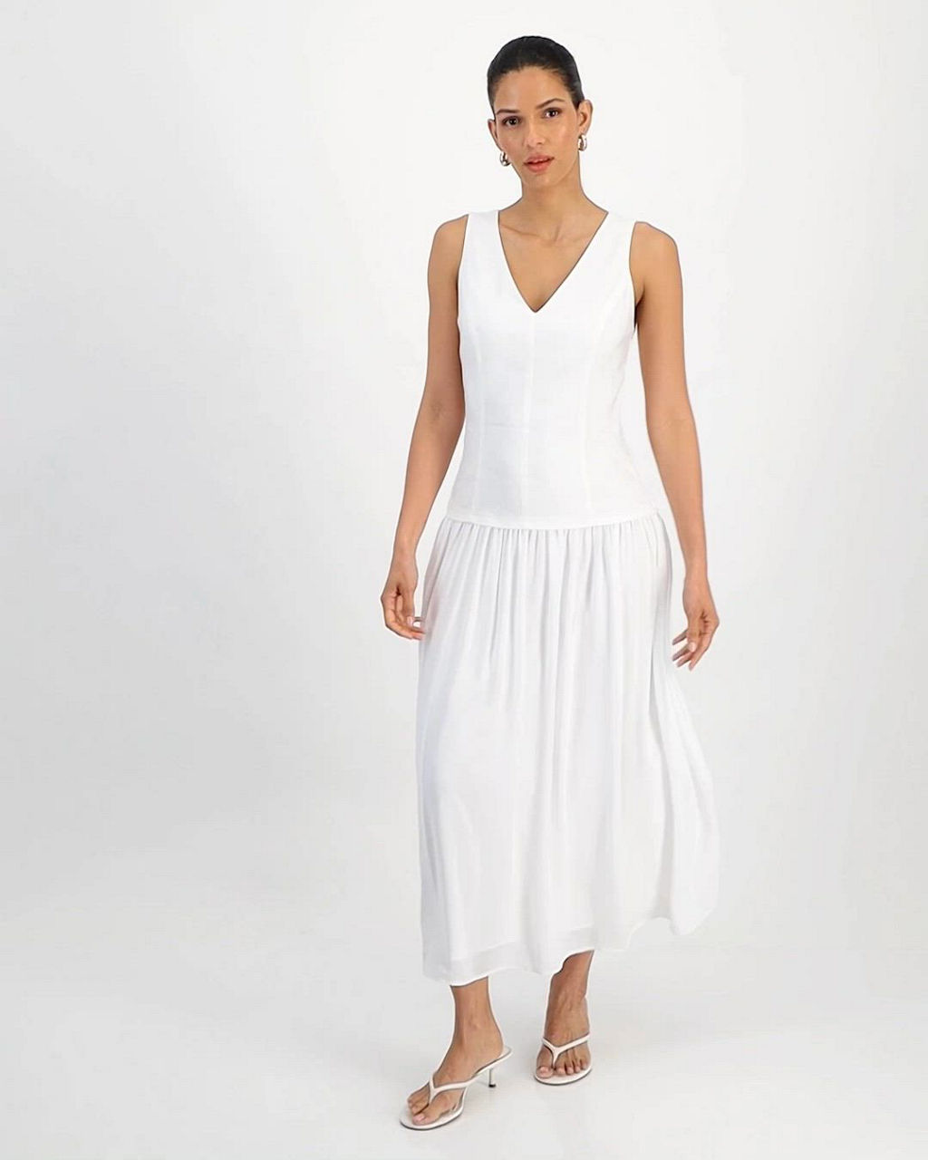 drop waist dress macys On 34th Women's Cotton Bayside Stripe Drop-Waist Midi Dress - White