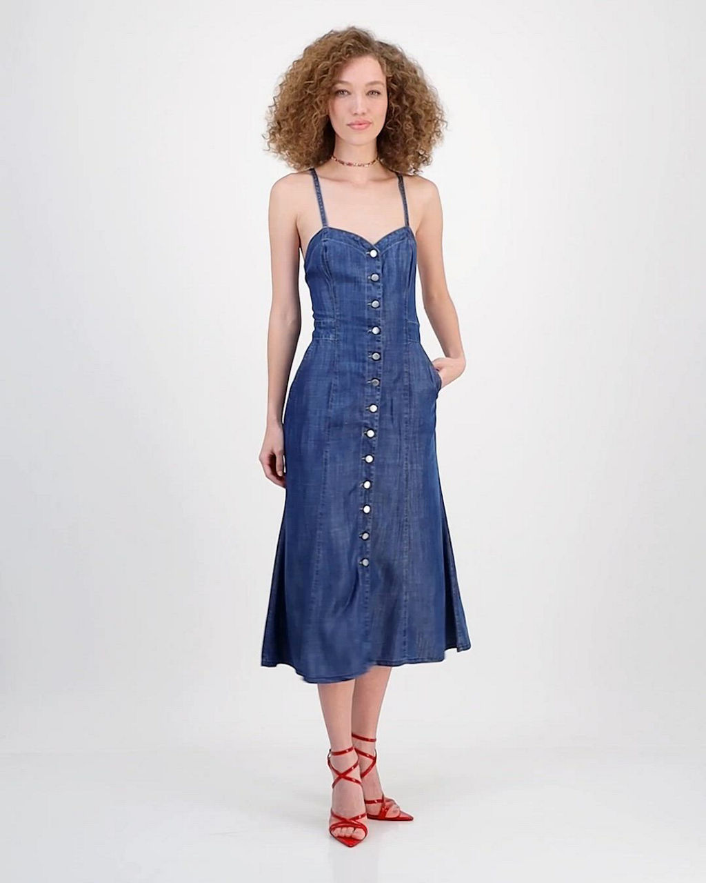 Guess Women's Edna Denim Button-Front Midi Dress - DEEP DIVE - Size XL
