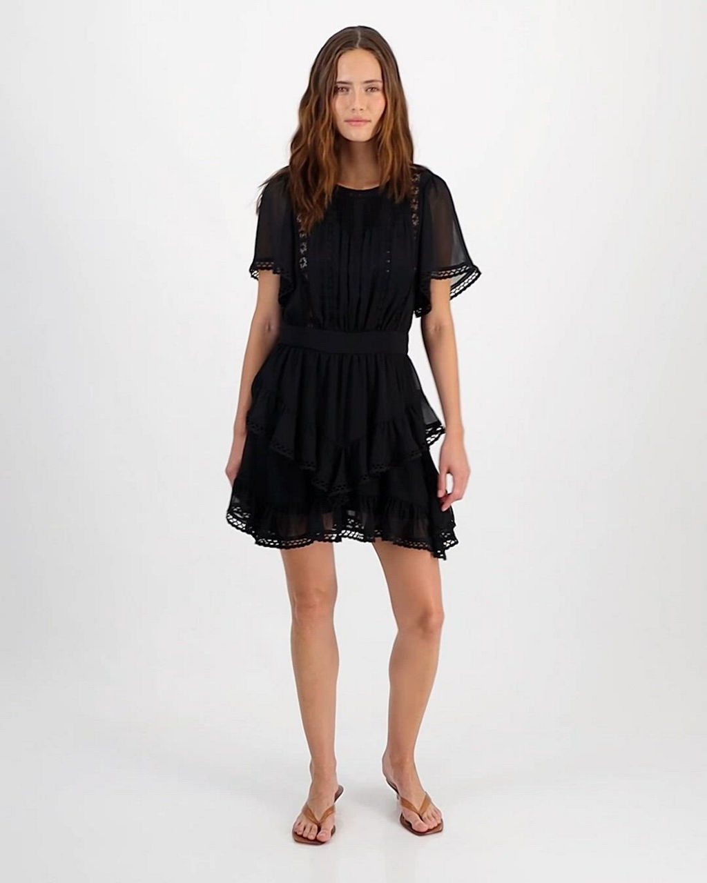 black mini dress macys And Now This Women's Ruffle-Tiered Short-Sleeve Dress, Macy's Exclusive Size:4X-Large 30 ENDOFSEASONSALE40% JELENA HALTER OPEN BACK