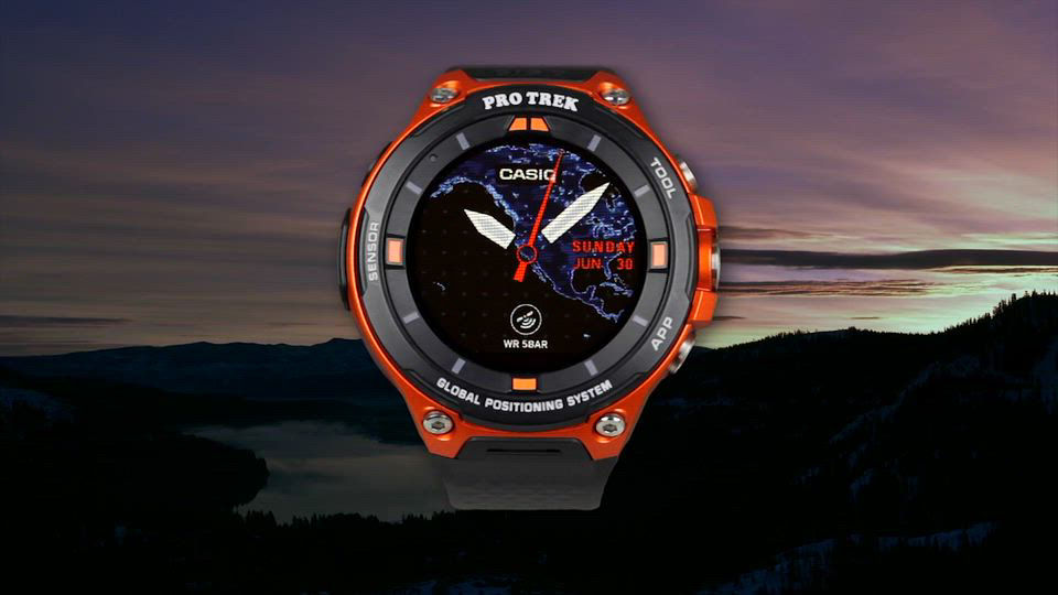 Casio Men's Pro Trek Black and Orange Resin Strap Smart Watch 62mm