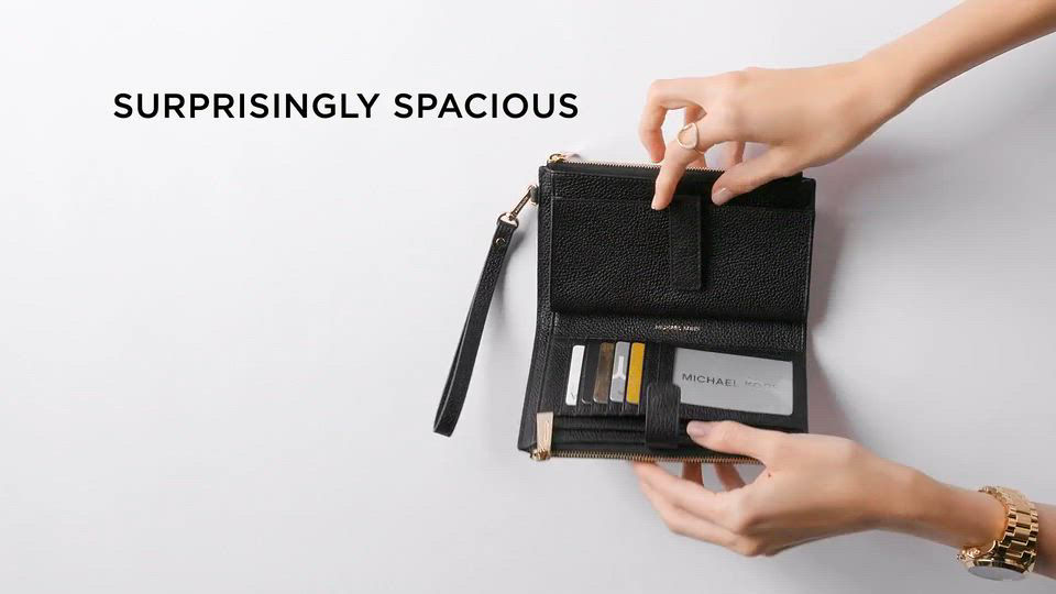 Michael Kors Adele Double-Zip Pebble Leather Phone Wristlet