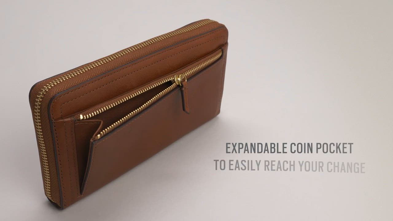 Fossil Logan Leather RFID Zip Around Wallet Wristlet - Macy's, image size:1280x720
