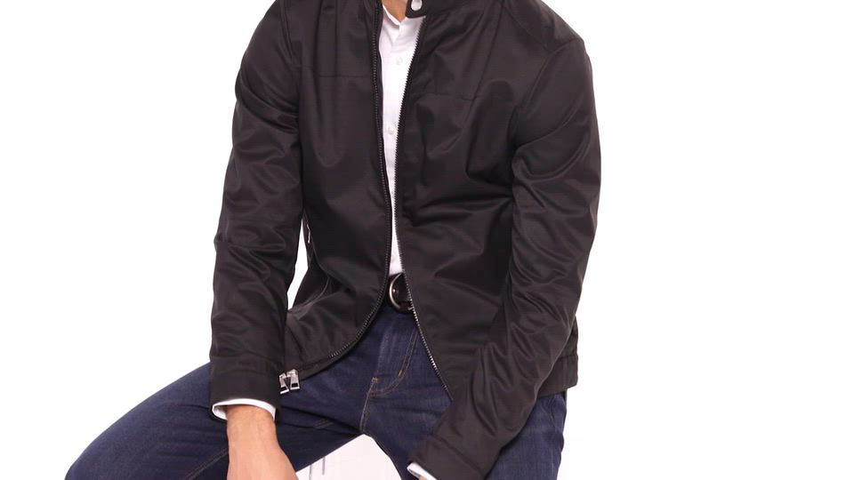 ジャケット Michael Kors Black triacetate blend jacket Michael Kors mock-neck Biker Jacket | Black | FARFETCH