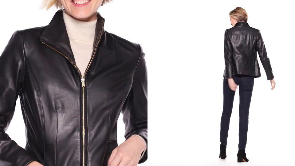 Cole Haan Women's Wing Collar Leather Coat - Macy's