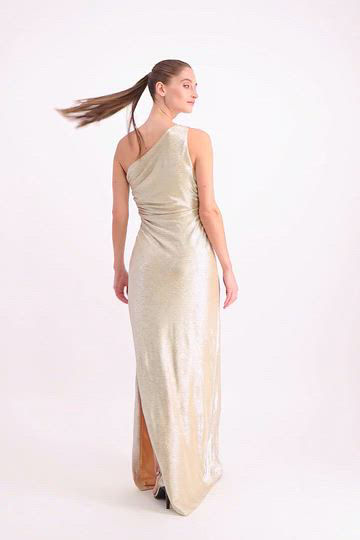 open lace back dress Nadine Merabi Celine Gold Dress M main image 0