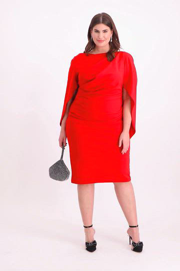plus size ruched cape dress Betsy & Adam Plus Size Ruched Cape Dress