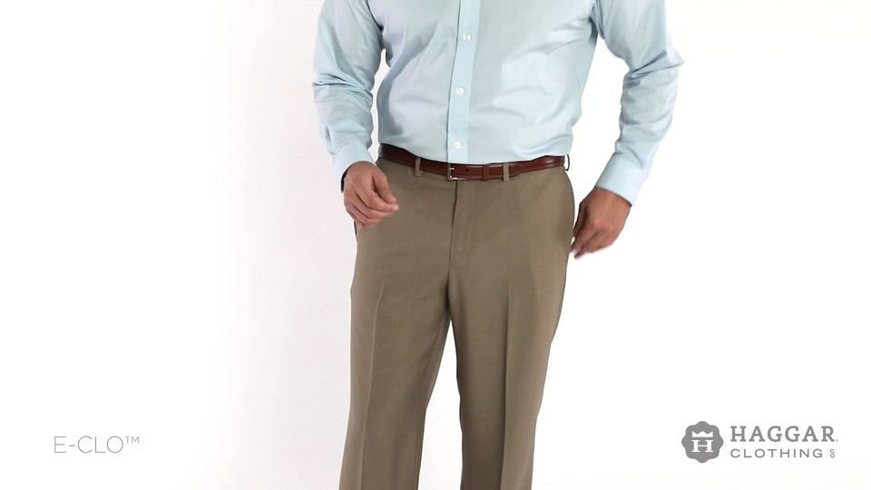Haggar Men's Eclo Stria Classic Fit Flat Front Hidden Expandable Dress Pants  - Macy's